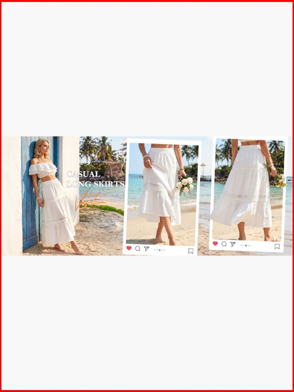 Maxi Skirt High Waist Tiered Flowy Boho Casual with Pockets - Picture 7 of 7